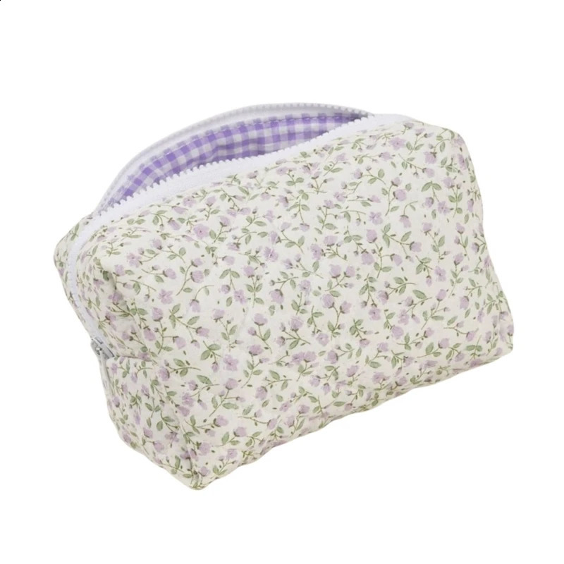 Fashionable large makeup bag bedding floral cotton toilet bag with zipper travel makeup storage box 250410