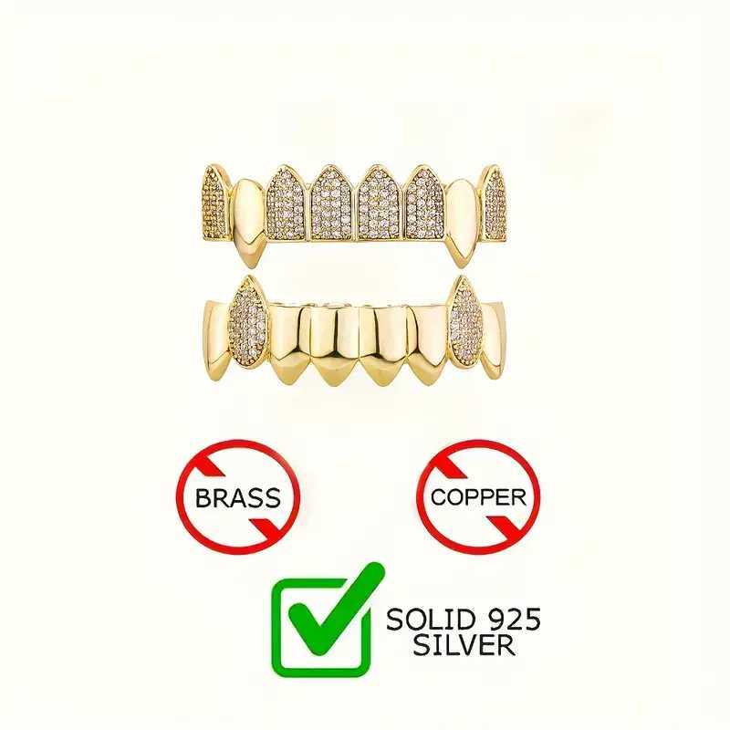 2 pieces of S925 silver including 4.7 carat silica hip-hop street rap mens and womens dental grills ice micro laid dental grills S925 silver 18kXJ2504