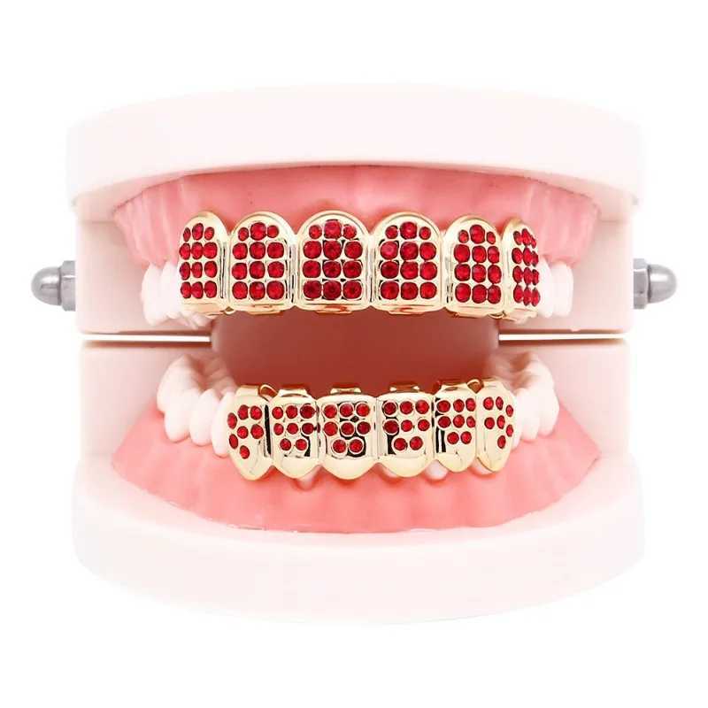 Hip Hop All Ice CZ Stone Teeth Grillz Hat Cube Zircon Micro Lay Top and Bottom Charm Grillz SetXJ250412