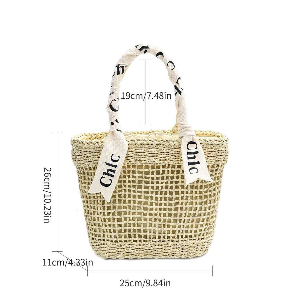 Handmade Beach Bag Womens Large Straw Tote Bag Braided Raffia Handbag Letter Ribbon Accent Drawstring Lightweight Spacious For Beach Vacation Kq1