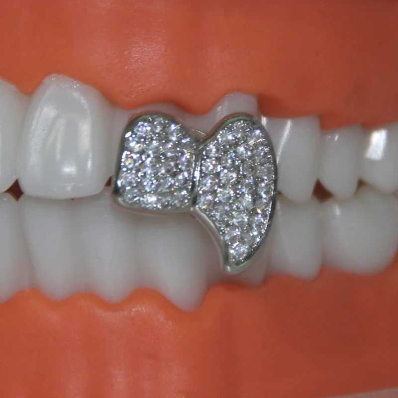 HipHop galvanized dental grill body jewelry classic single tooth grill cubic zirconia silver hat decoration womens jewelryXJ250412