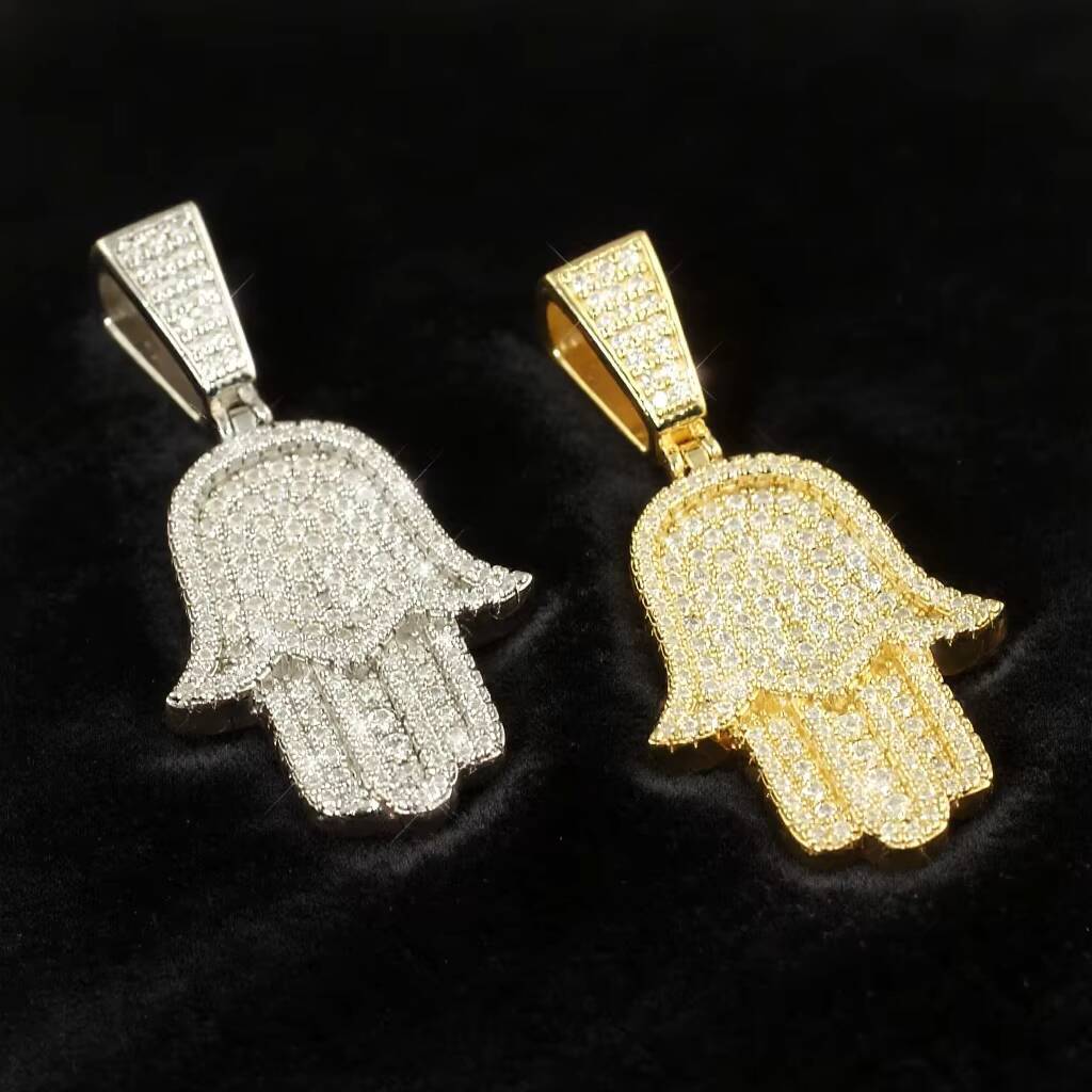 Wholesale Iced Out Hand Pendant 925 Sterling Silver Hamsa Charm Moissanite Hamsa Pendant for Necklace