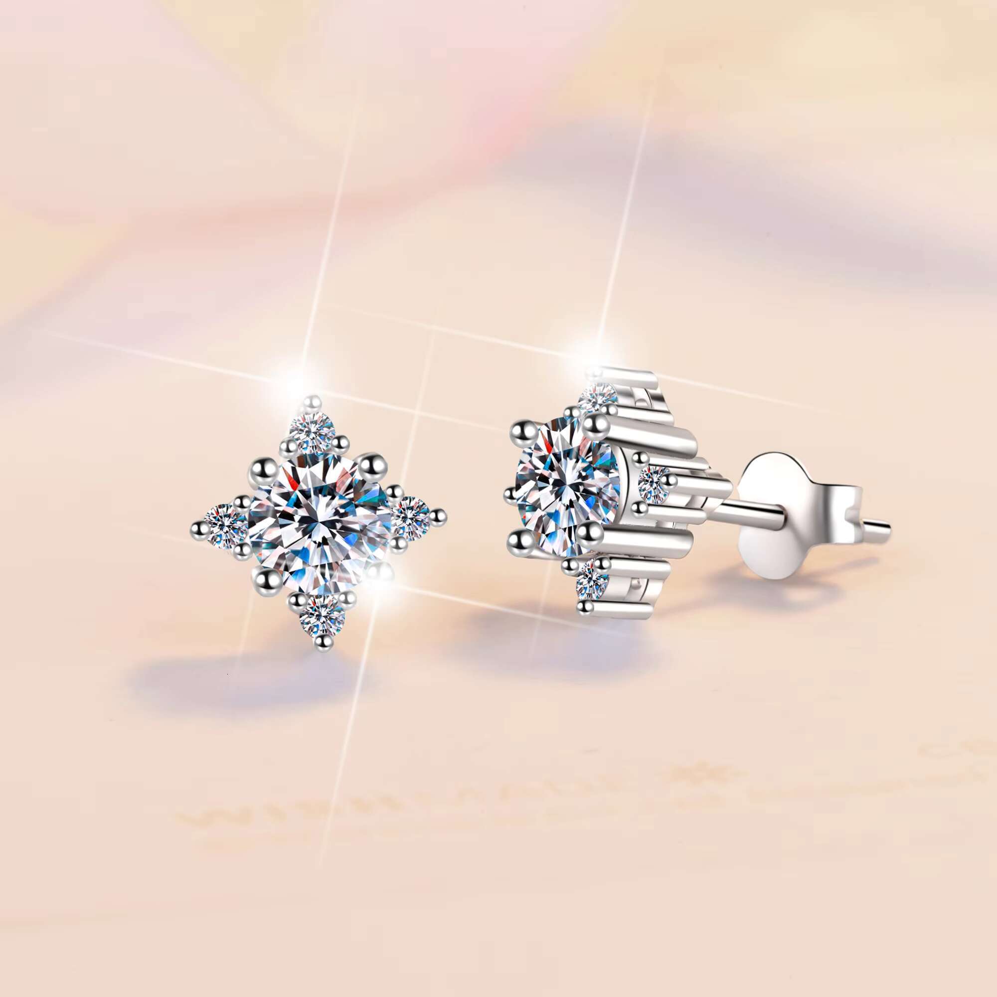 Fine Jewel Premium Minimalist Star Earrings Diamond S925 Sterling Silver VVs1 Moissanite Earrings of Wedding Engagement
