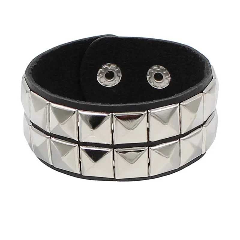 New Punk Fashion Men Black Cuff Leather Bracelet Wristband Metal Rivets Stud Charm Bangle for Women Rock Gothic Jewelry 2024C250411