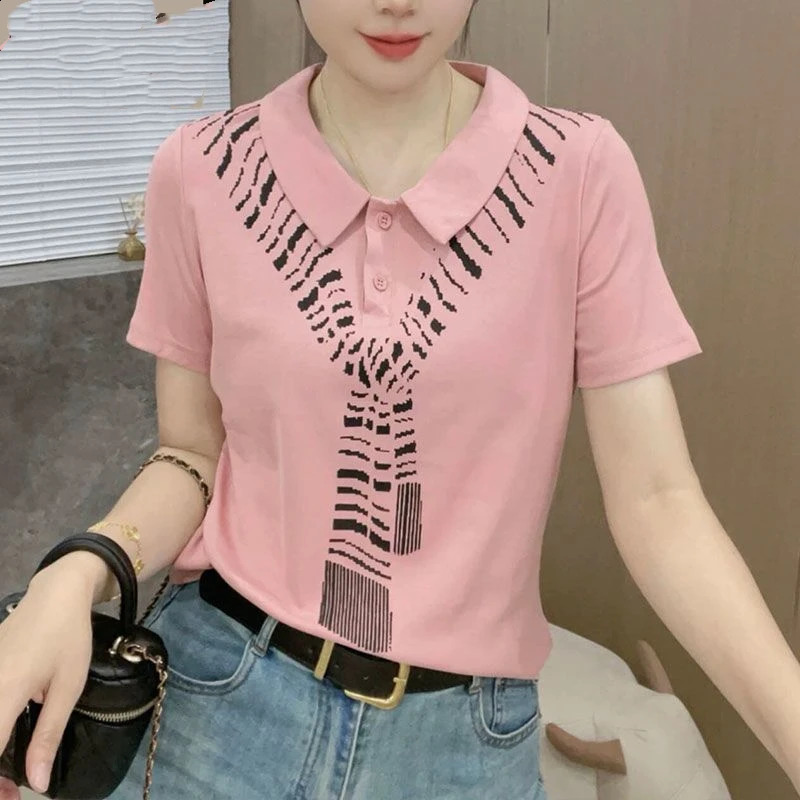 summer collar polo shirt for middleaged and elderly mothers short sleeved Tshirt loose fit casual fashionable top 250407