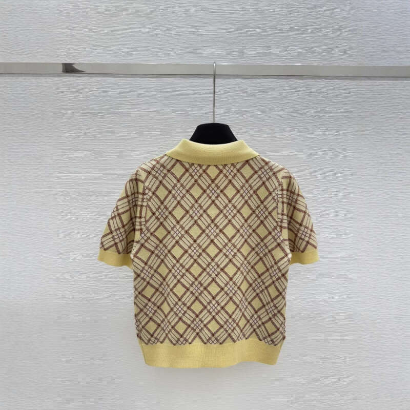 Designer clothing South Oil High Quality M Home 25 Early Spring New Collection, Collar Clash, Checkered Knitted Short Sleeve Women's Wear