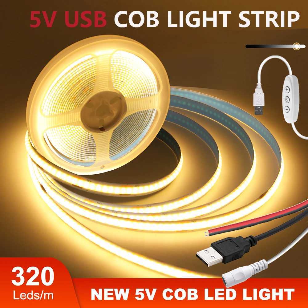 DC 5V COB LED Strip Light With USB 2PIN Wire DC Plug 8MM 320LED High Density Flexible Tape 3000K 4000K 6000K Warm Natural White W251112