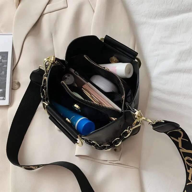 Designer Women's Bucket Thick Chain Handbags Purses Leather Shopper Shoulder Bag Female Mini Crossbody Bags Totes