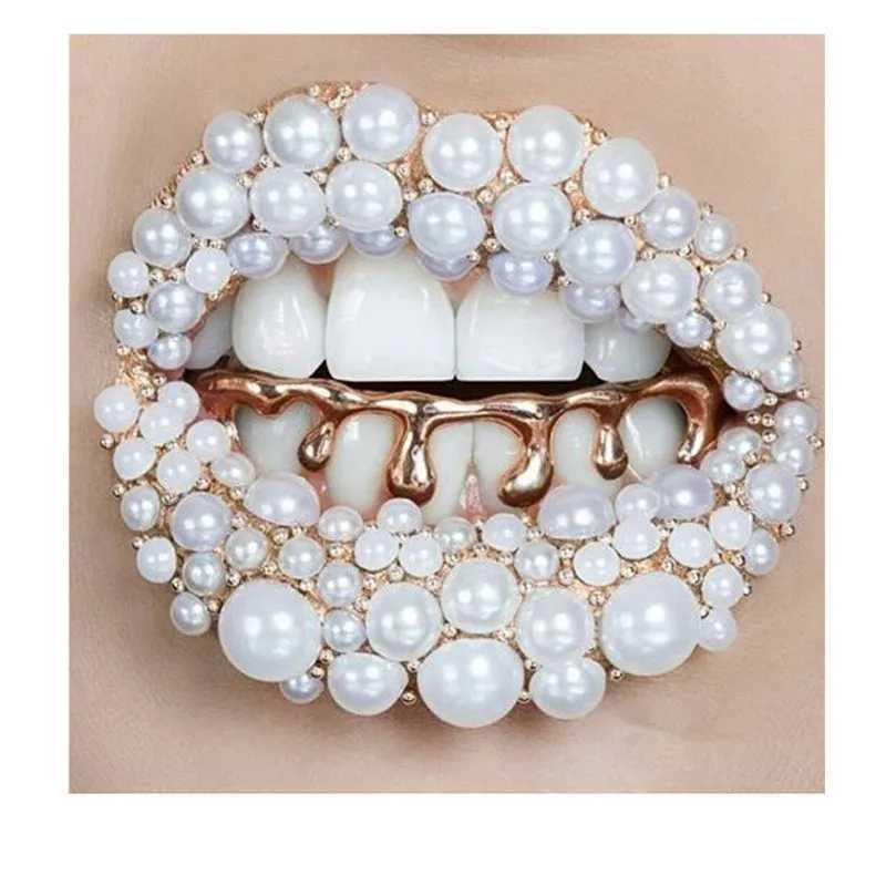 Fashionable mens hip-hop metal droplet holder droplet Grillz Halloween dress top bottom teeth Grillz rapper body jewelryXJ250412