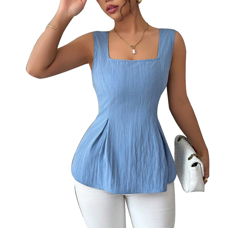 Sleeveless camisole drawstring top 2025 summer French vest slim fit pullover for womens wear