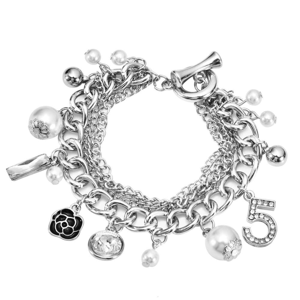 DHcollections Korean Style Multi-layer Small Flower Number 5 Metal Chain Bracelet Jewelry Handmade