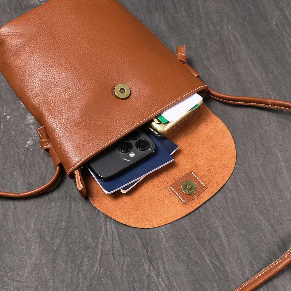 LUOKIR New Genuine Leather Womens Crossbody Bucket Bag Top Layer Cowhide Shoulder Bag Vintage Fashionable Mobile Phone BagW251112