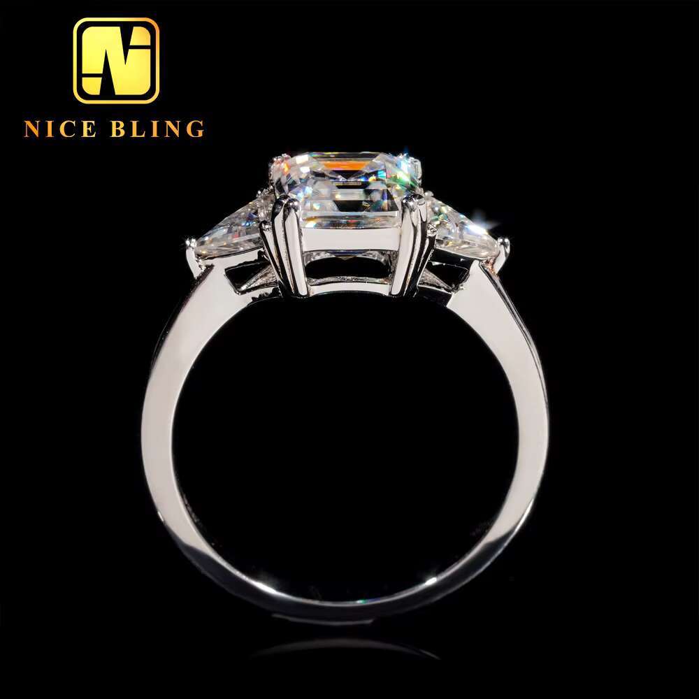 Big Stone 2 Cts Asscher Cut Eternity Moissanite Engagement Ring for Women Wedding Ring 925 Sterling Silver Trendy Fine Jewelry