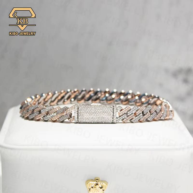 Fashion Chains Necklaces 10mm 2 Rows Men Bracelet Classic 925 Silver Two-Color Hip Hop Iced Out Cuban Moissanite Chain for Women