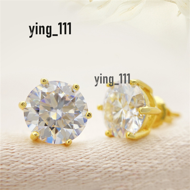 4mm-9mm Men Women S925 Sterling Silver Gold Plated Pass Test Moissanite Diamond Round Earrings Studs Nice Gift