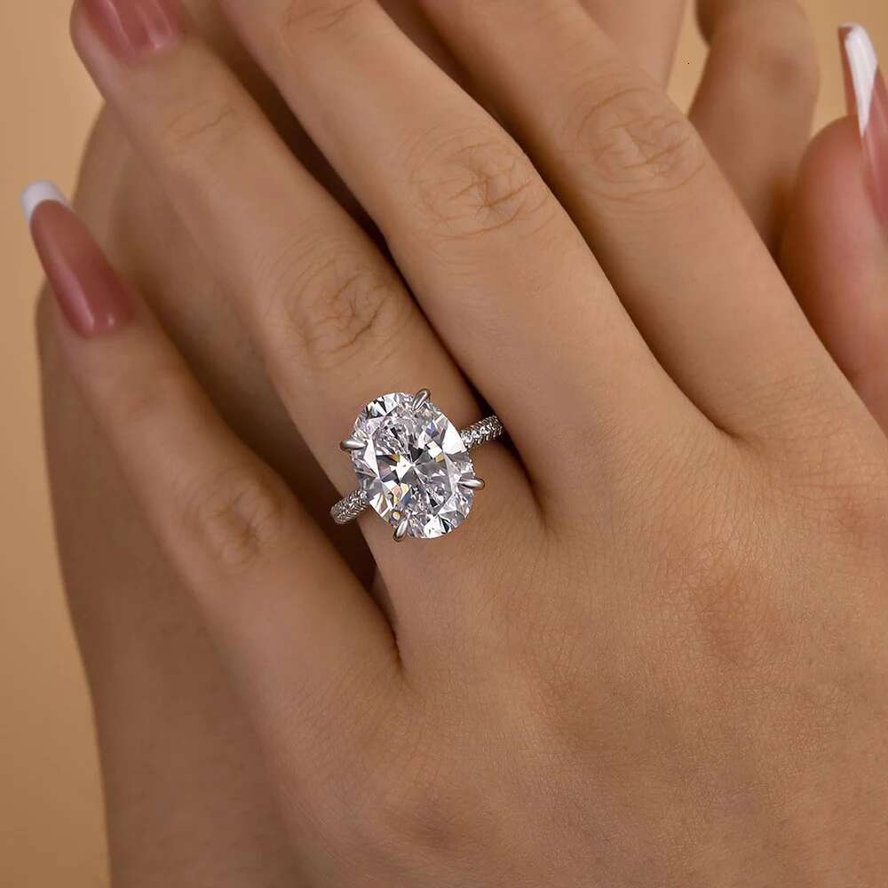 8CT Oval Cut Full Moissanite Engagement Rings for Women 925 Sterling Silver Big Gemstone Wedding Band Jewelry with Certificate