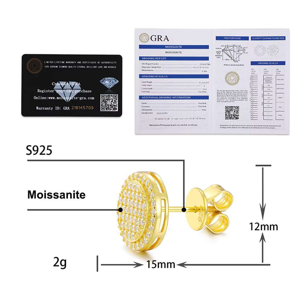 1.2mm Round Moissanite Earrings for Women S925 Silver Real Diamonds Ear Studs Men Earrings Jewelry Pass Tester Round Earrings