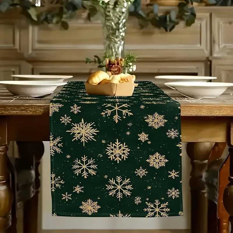 Christmas VIKAMA Deep Green Gold Snowflake Christmas Table Runner Party Dining Table Living Room Coffee Table Holiday Home Decor Y251113