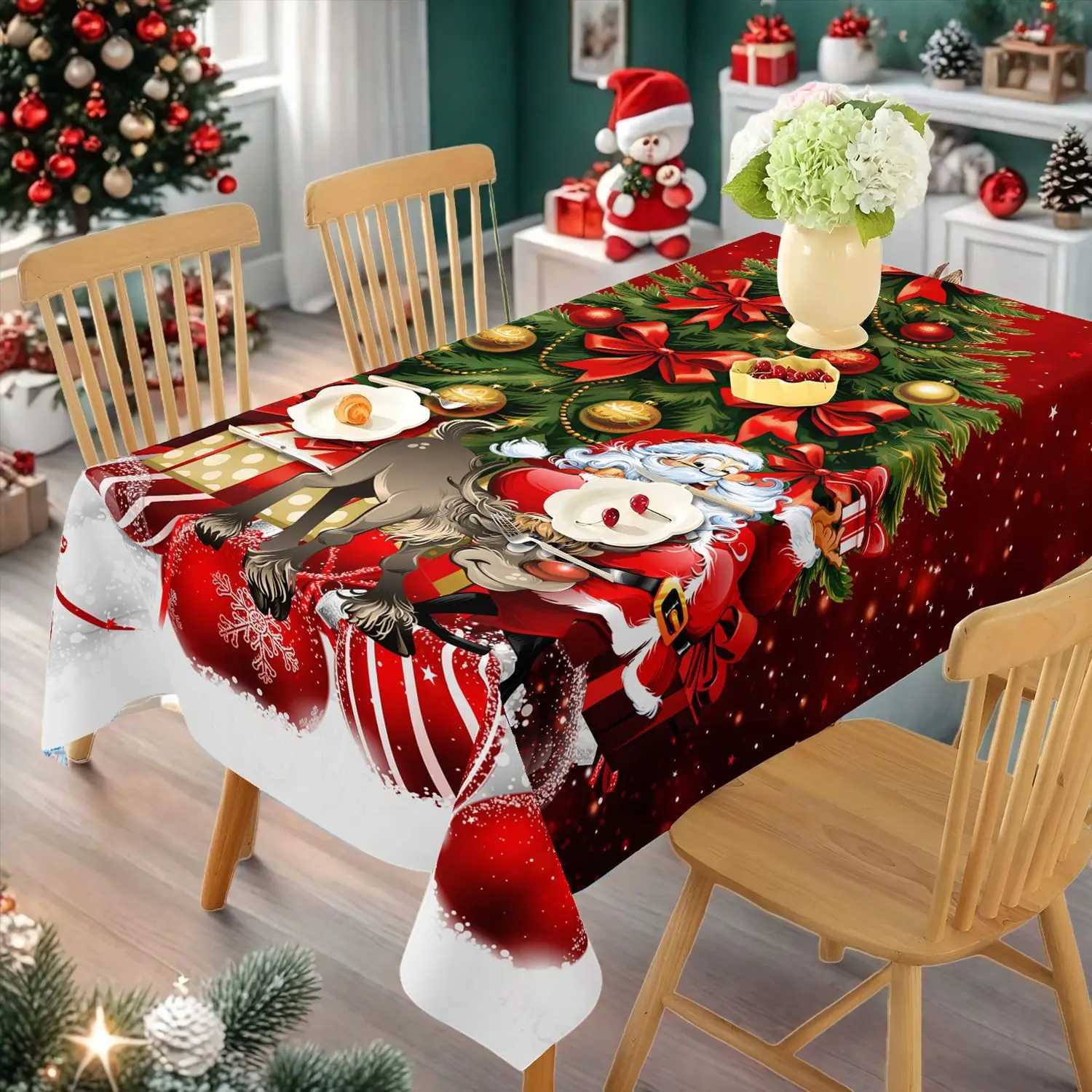 Christmas 2026 Christmas Table Cloths Red Christmas Tree Printed Waterproof Oilproof for Home Ornament Xmas New Year Christmas Decoration Y251113