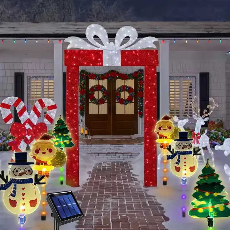 6PCS Solar Christmas Pathway Lights Solar Christmas Decor LED Lights Outdoor Waterproof Garden Stake Lights Walkway Holiday 862 M251113