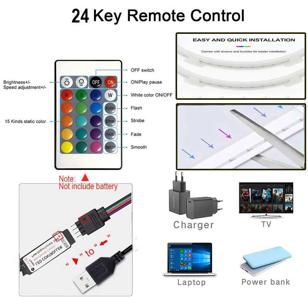 RGB Neon LED Strip Lights USB 5V Strip IP65 Waterproof Control Led Flexible Diode Decoration For Home Living Room Decor Lighting W251112