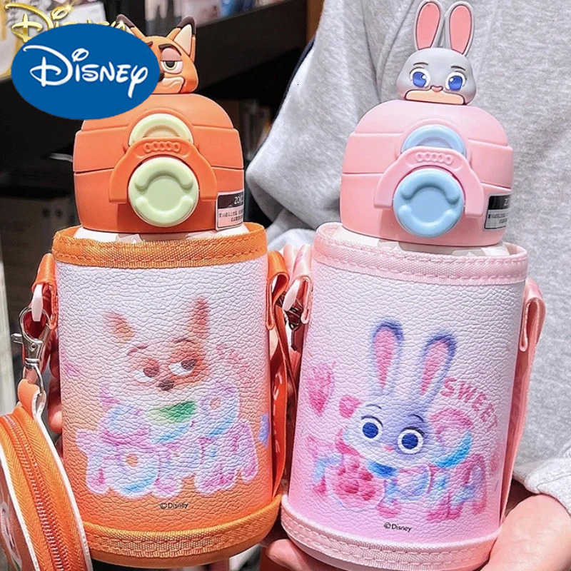 Disney Cartoon Zootopia Judy Nick Insulated Cup 316 Stainless Steel Tumbler Double lid Childrens Thermos Cup With Cover Straw H251203