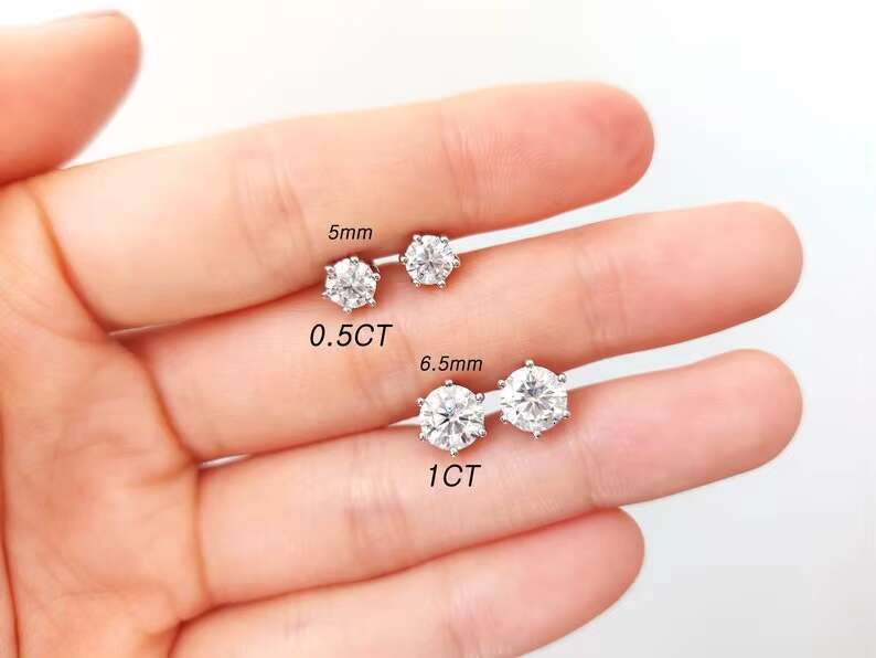 Moissanite Stud Earrings Round Moissanite Earrings 925 Sterling Silver Stud Earrings/ Gift for Her