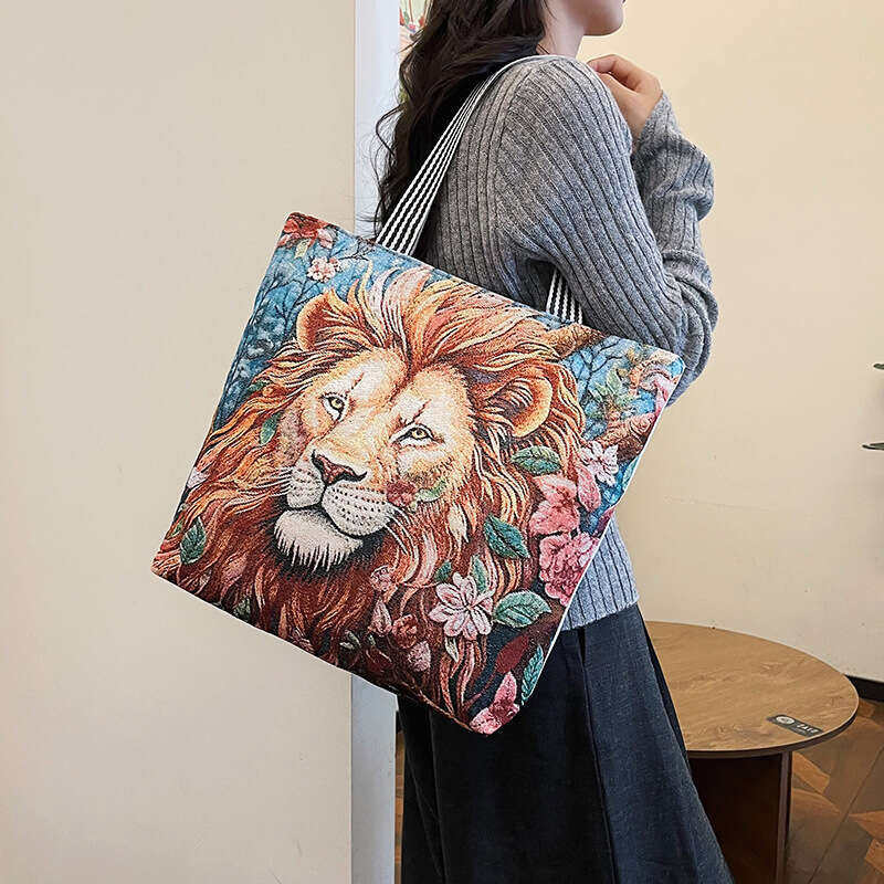 designer bag New Fashion Gold Embroidery Women's Single sided Animal Shoulder Bag Large Capacity Ethnic Style Commuter Handbag