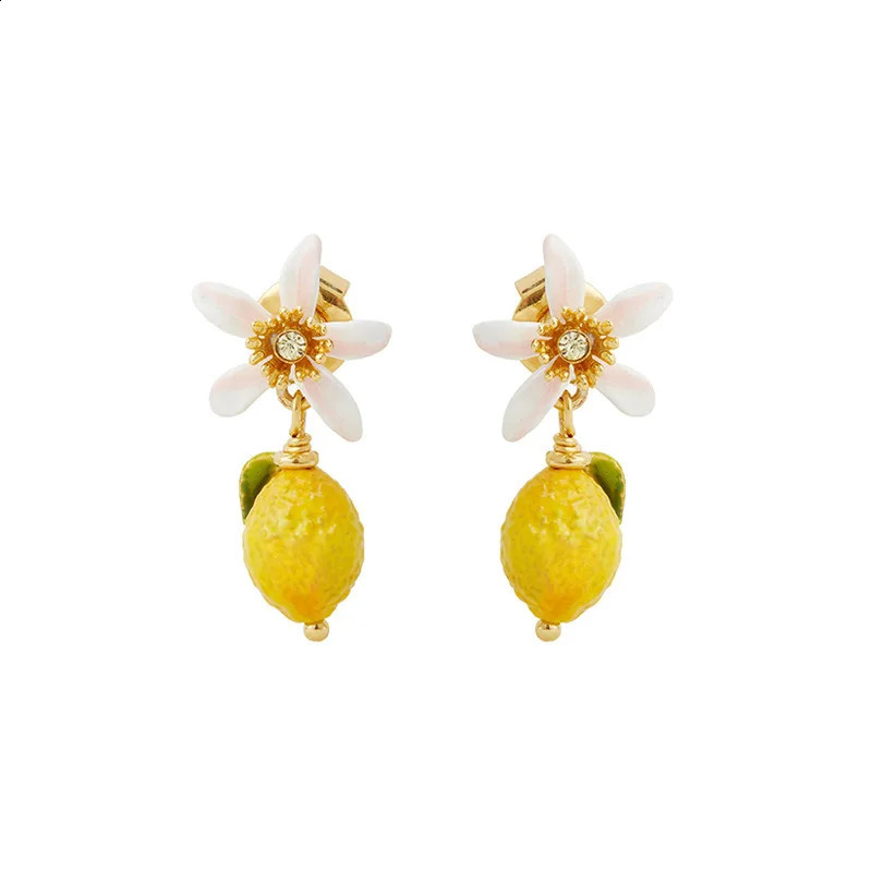 Arrival Temperament Niche n Enamel Ins Style Cute Open Lemon Flower Stud Earrings Ear Clip Natural Pearl Hook Earrings 250411