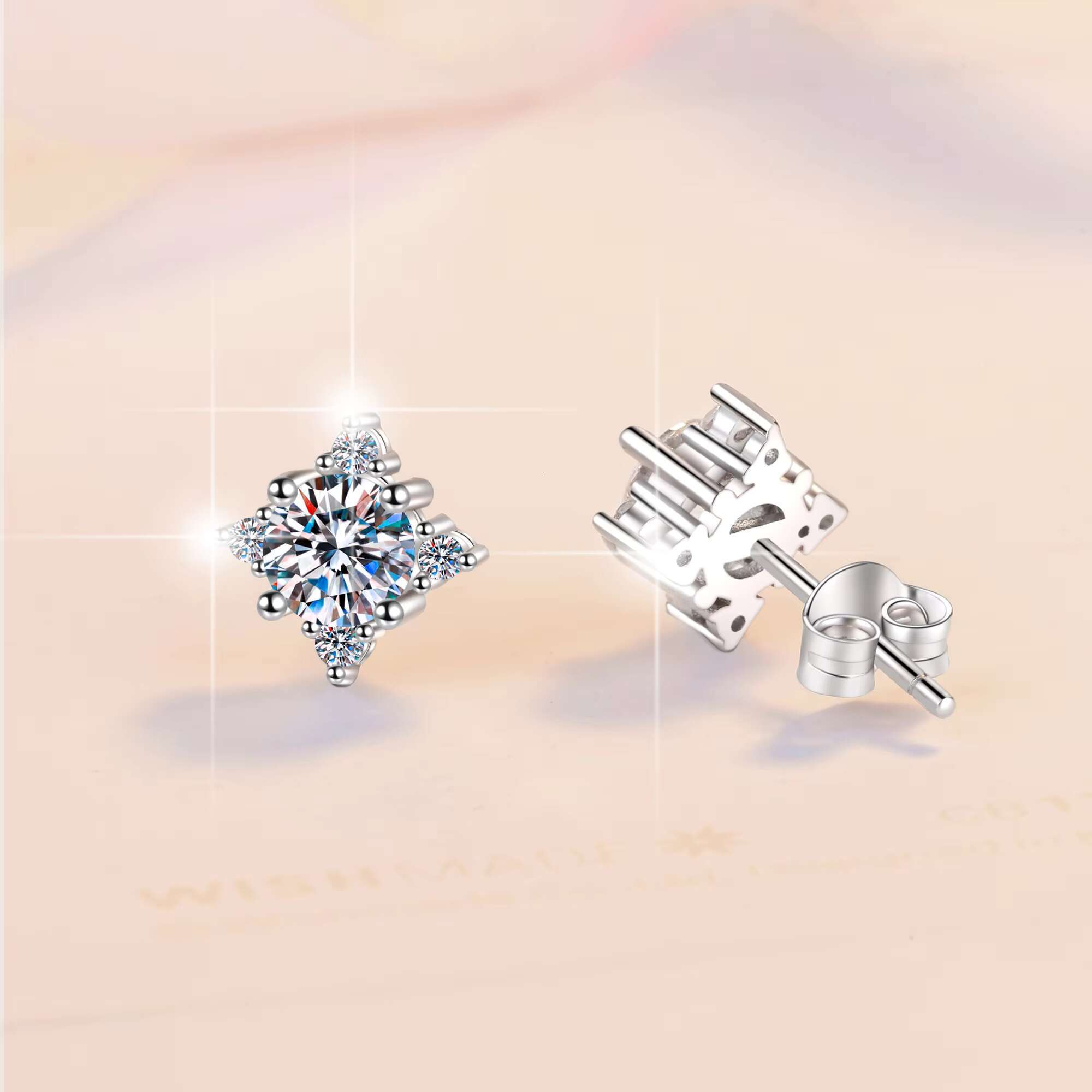 Fine Jewel Premium Minimalist Star Earrings Diamond S925 Sterling Silver VVs1 Moissanite Earrings of Wedding Engagement