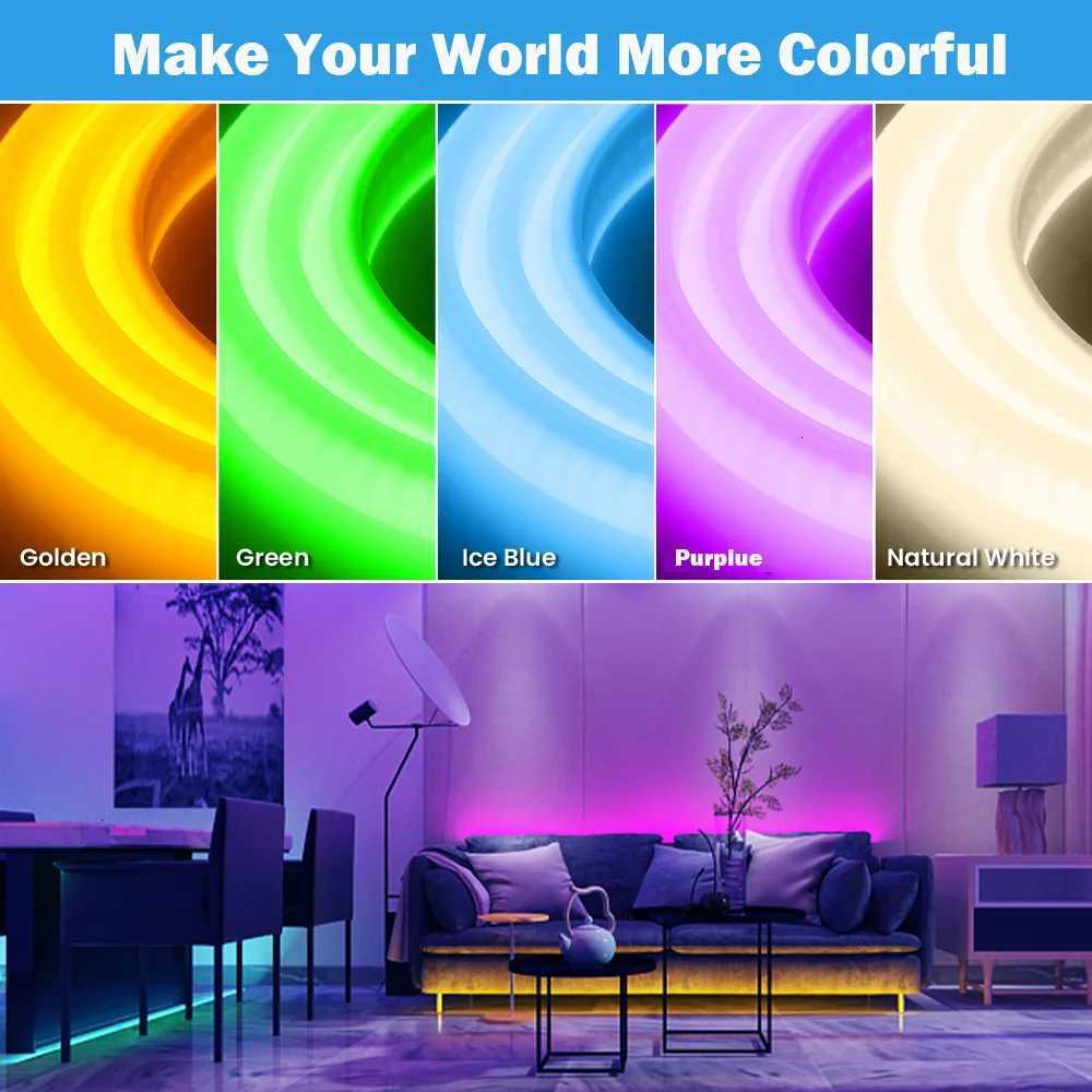 220V COB Neon Strip 288LEDs/m Purple White Blue Red Green IP67 Waterproof Ribbon Light With Switch EU Plug Lighting Garden/Home W251112