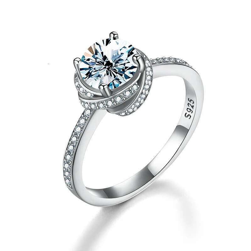GRA Sparkling 1CT Moissanite Diamond Rings for Women Gift Real 925 Sterling Silver Eternity Engagement Wedding Ring Fine Jewelry