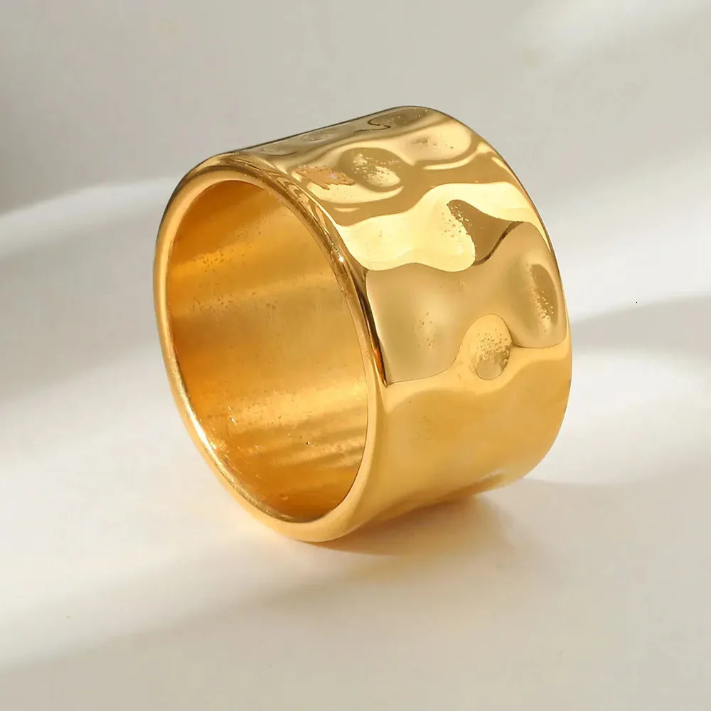 Geometric Metal Chunky Rings Stainless Steel Gold Plated Irregular Surface Womens Rings Girls Finger Jewelry Mothers Day Gift 251112