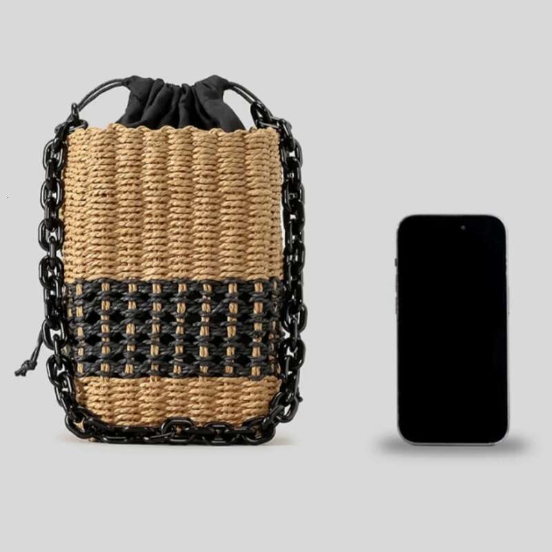 Handmade Beach Bag Female Summer Square Straw Design Acrylic Chain Women's Drawstring Shoulder Bohemian Bali Vacation Travel Beach Bag Kq1
