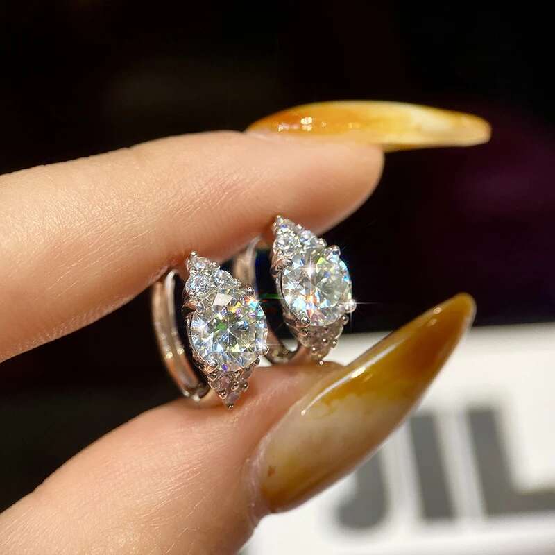 GRA 1CT Round Moissanite Diamond With GRA Certificate White Stones Earrings for Women Gift Real 925 Sterling Silver Fine Jewelry