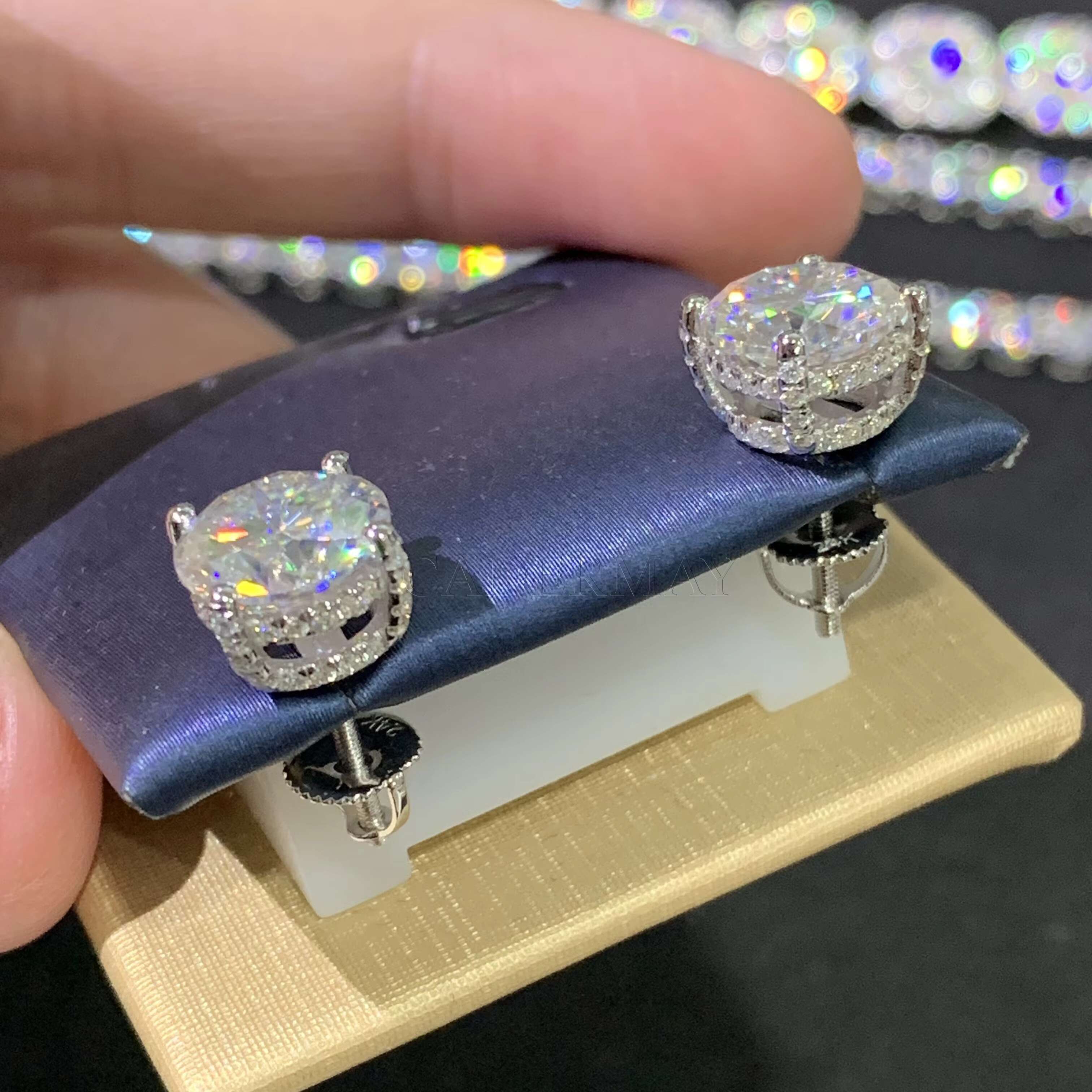 Cadermay 9mm 3ct Moissanite Diamond Earrings 4 Prons Screw Push Back Synthesis Moissanite Solitaire Stud With GRA Certificate