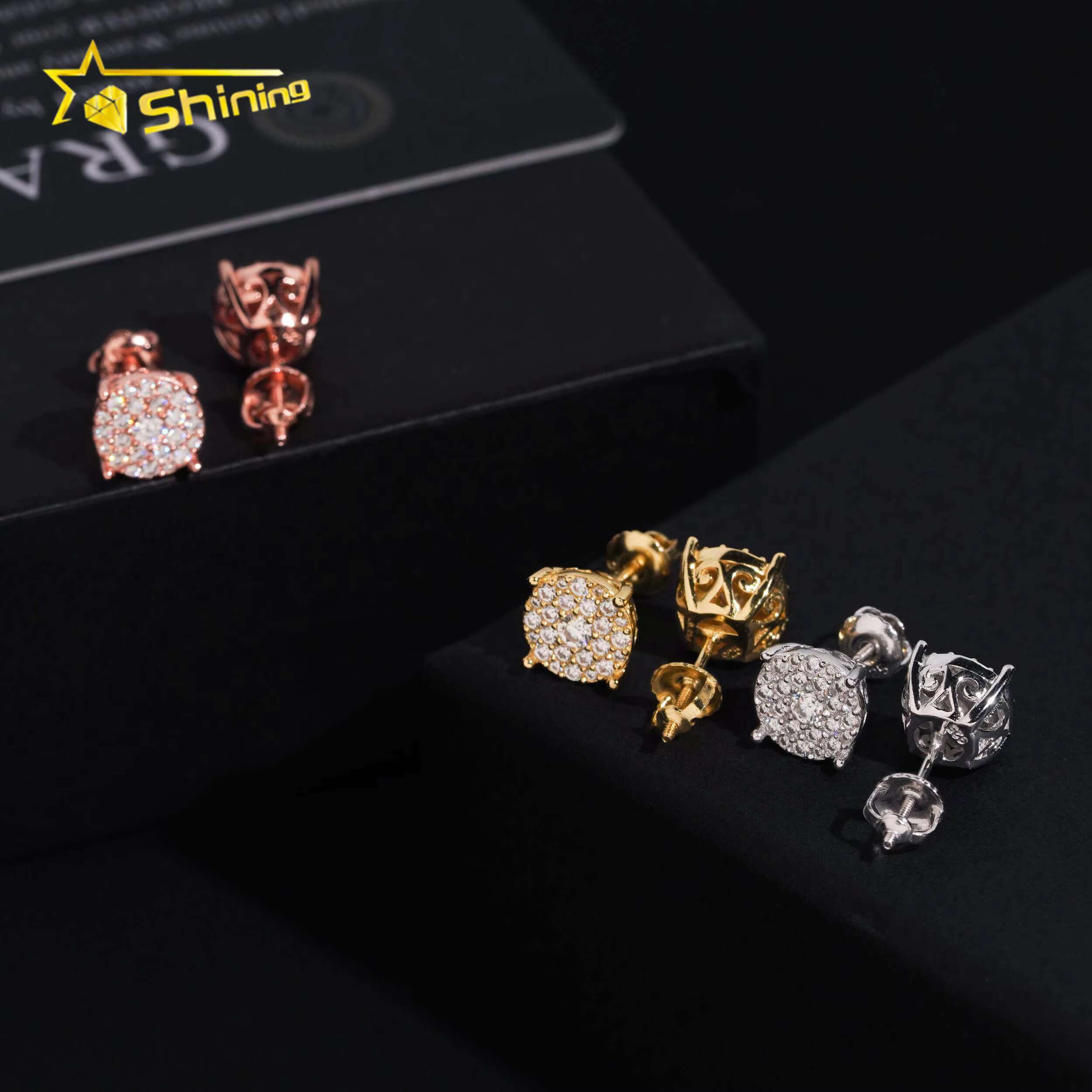 Fast Shipping Cheapest Price Round 8.8mm Earrings 925 Silver Gold Plated GRA Moissanite Stud Earrings Fashion Jewelry