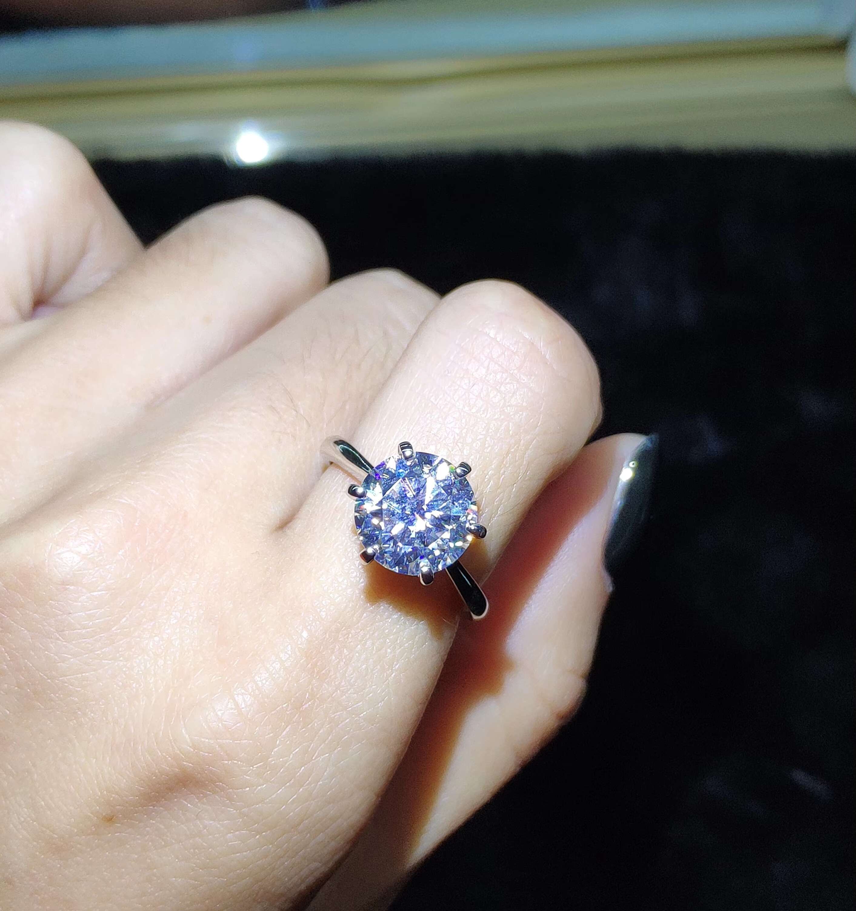 Starsgem Moissanite Ring 14k White Gold Purity Ring with 3.5ct DEF VVS Round Brilliant Cut Moissanite Solitaire Ring