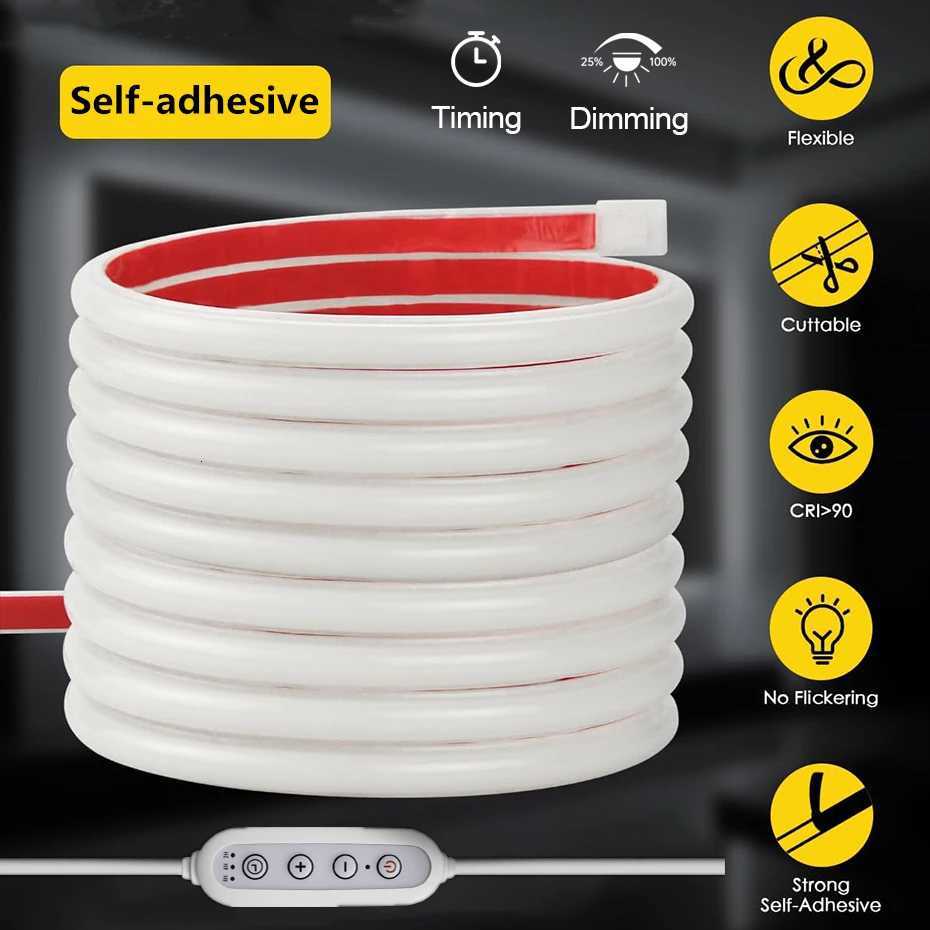 Dimmable COB Led Neon Strip 220V Adhesive Led Tape Timmer Dimmer Switch EU AU UK plug Waterproof Flexible Ribbon Led Rope Light W251112