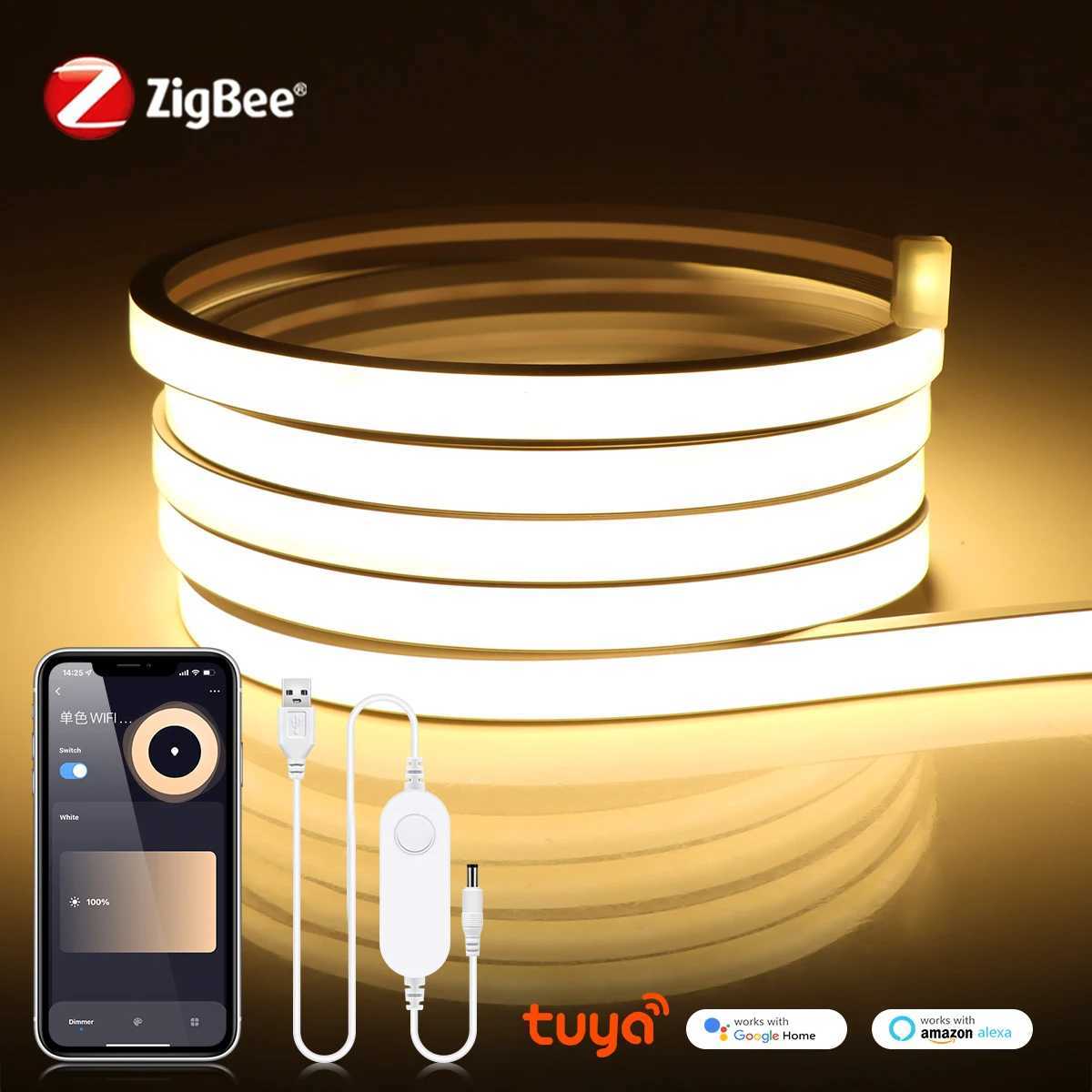 ZigBee 30 Wifi COB LED Strip Smart Tuya 5V USB Light Neon LED Tape With Dimmable Dimmer LED Controller Alexa Lamp Cabinet Decor W251112