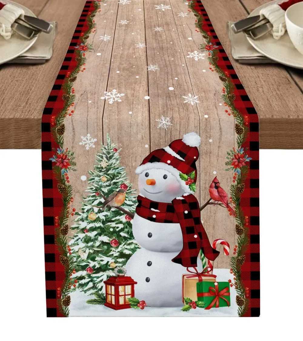 Christmas Christmas Tree Snowman Table Runners Kitchen Dining Table Decor Farmhouse Navidad Xmas Linen Table Runners Wedding Decor Y251113