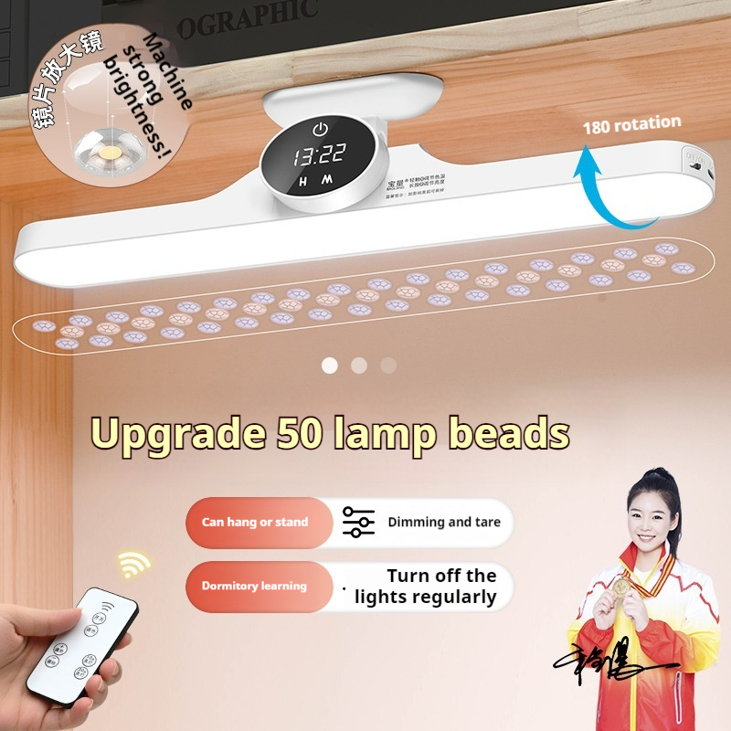 bright Smart Rechargeable 14'' Magnetic Desk Light Bar with timer , LED Step Less Dimming, 3 Color Mode Under Table Lamp for Bedrooms, Studi