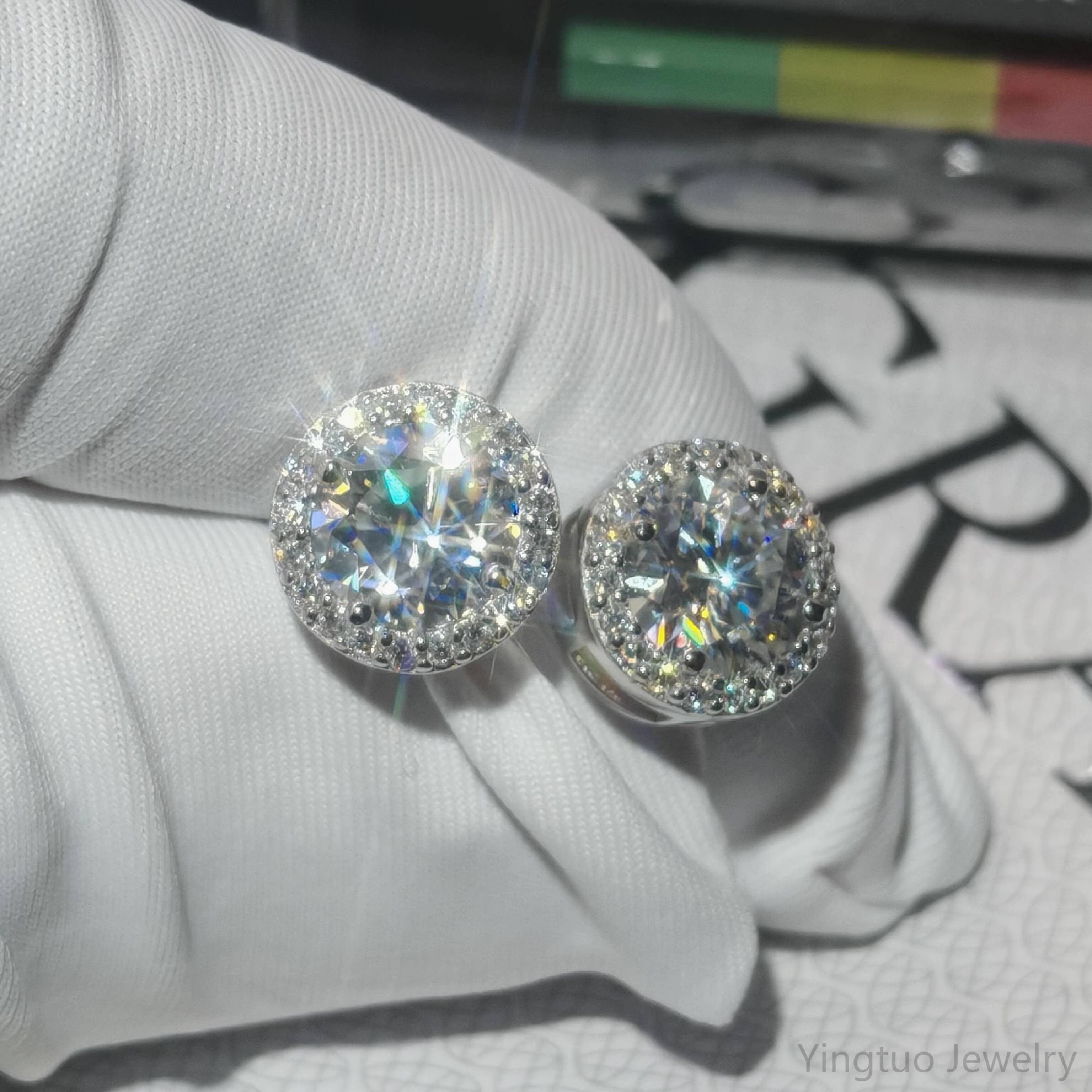 925 Sterling Silver Moissanite Diamond White Gold Stud Earrings Screw Back with GRA Certificate