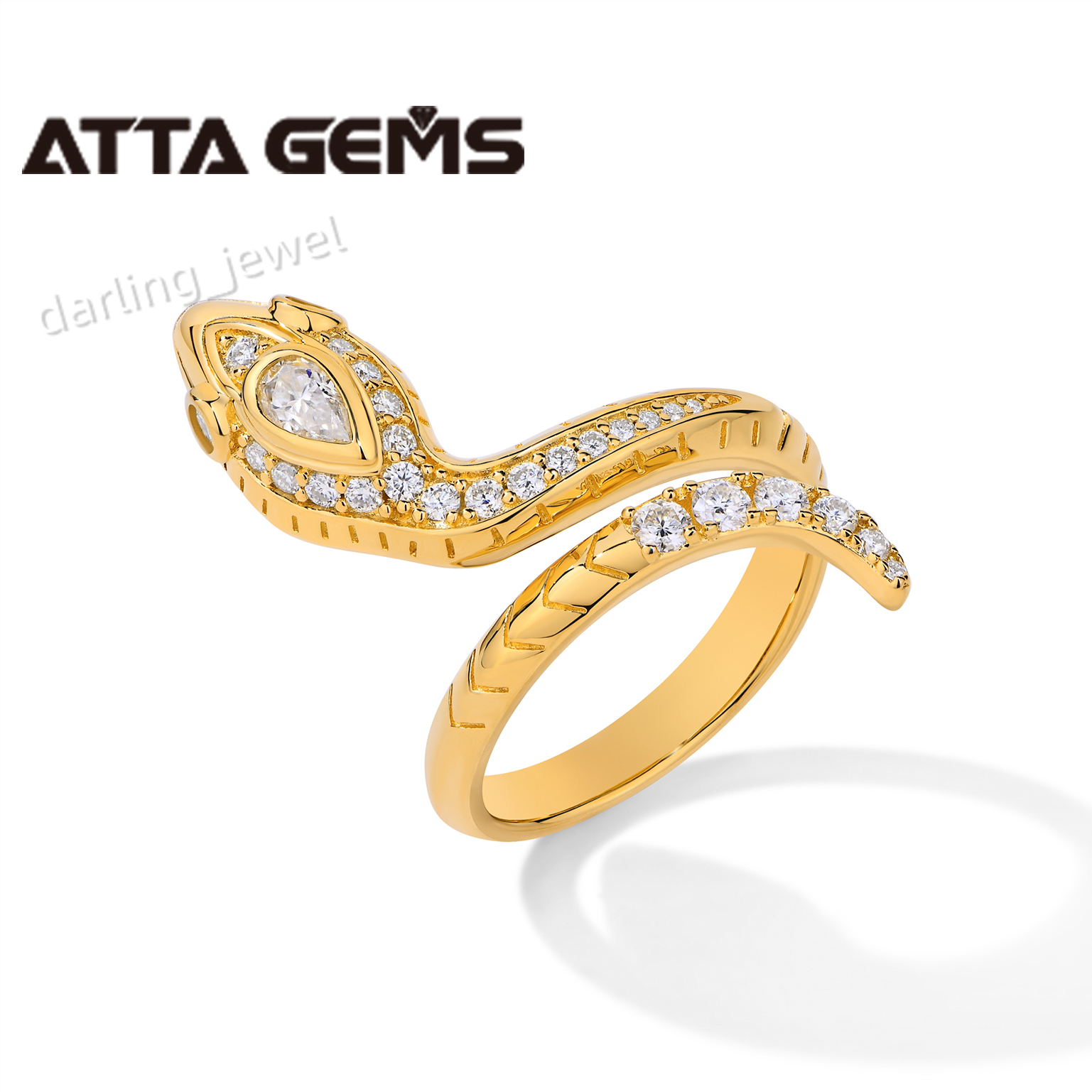 ATTA Top Quality Snake Shape D Color Moissanite Diamond Rings for Men Women S925 Sliver Yellow Gold Plated Fine Jewelry Gift
