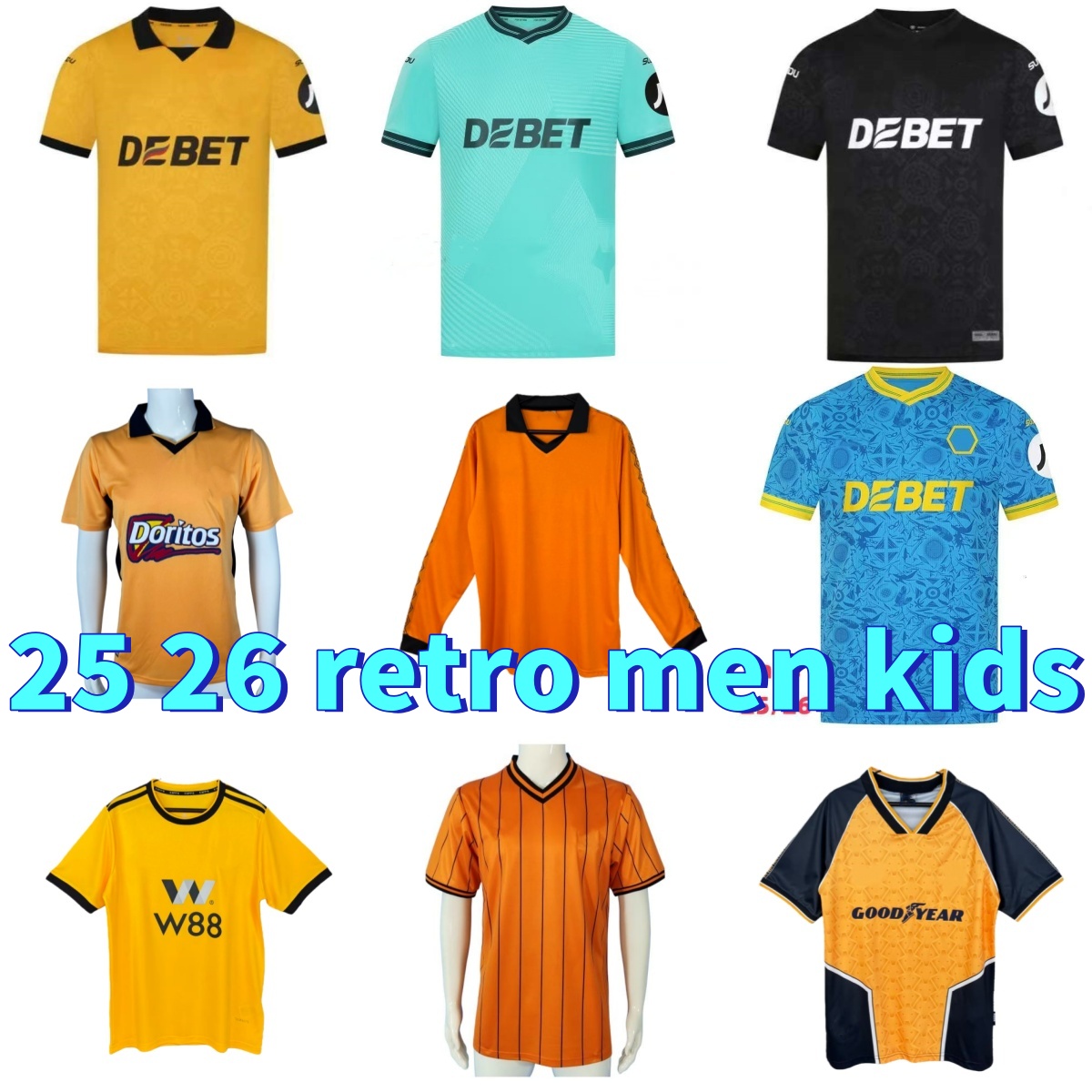 2025 SARABIA Wolves CUNHA Soccer Jerseys 25 26 HEE CHAN GOMES PODENCE AIT NOURI KILMAN J.LARSEN retro Jersey 18 19 02 04 85 86 95 96 LARSEN Football Shirt kids kit
