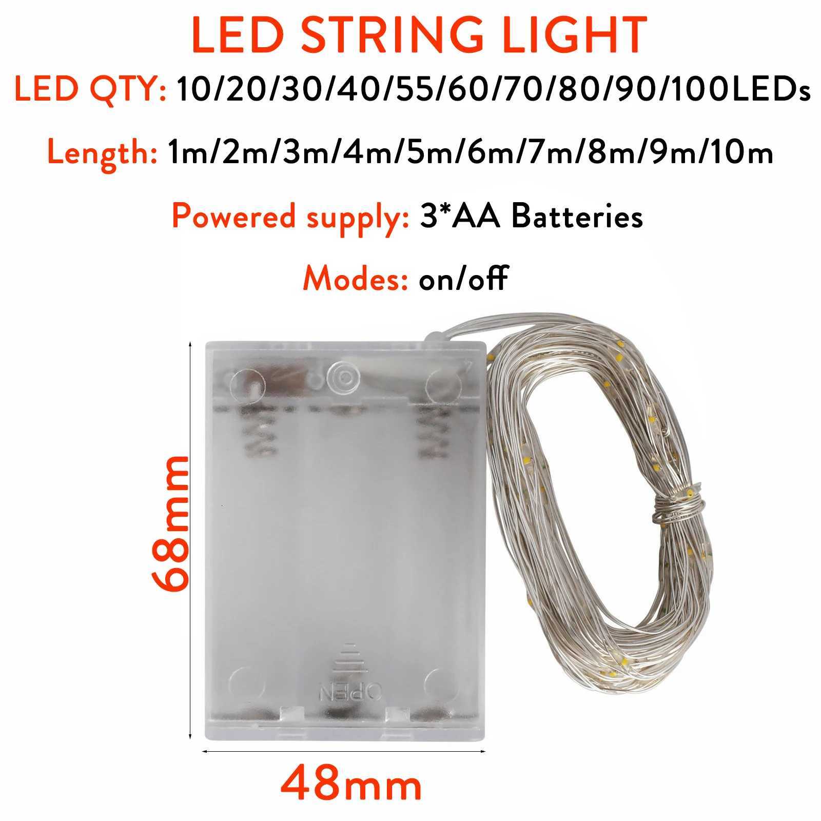 1m - 10m LED String Light 9 Colors Fairy Lights 10-100LEDs Copper Wire Battery Powered for Wedding Xmas Party Decor Holiday Lamp M251113