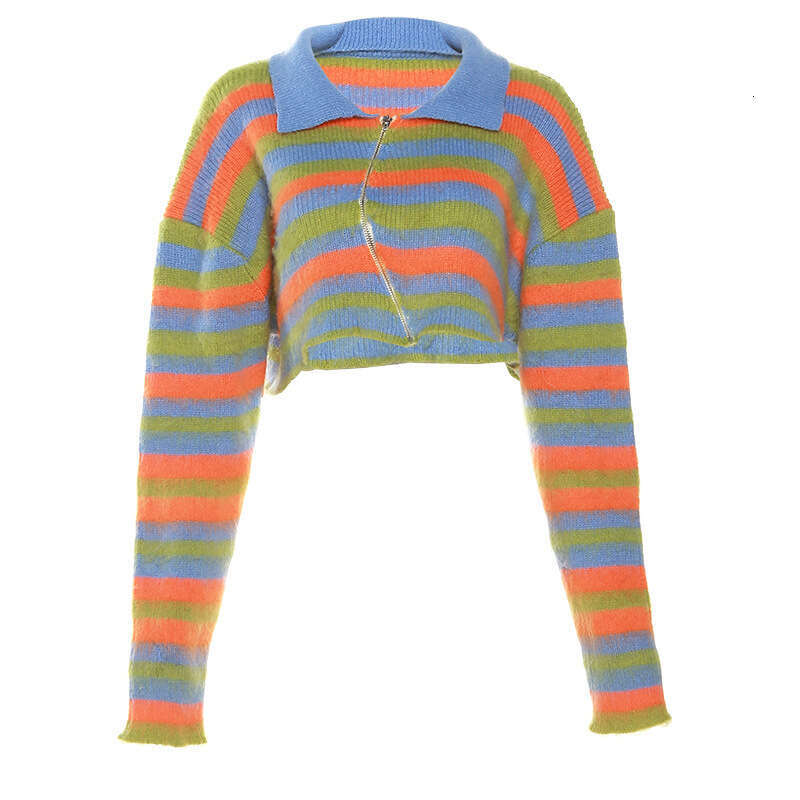 hoodie Women's Wear Feng Spring Women's New Casual Color Contrast Flip Collar Slim Fit Knitted Cardigan Coat For Women jacket