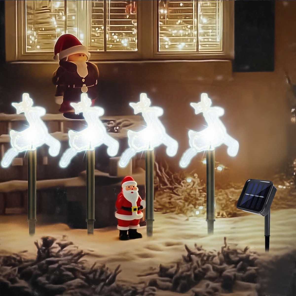 4pcs/set Solar Christmas Pathway Lights Outdoor Waterproof Solar Stake Light For Home Garden Yard Sideway Holiday Xmas Decor M251113