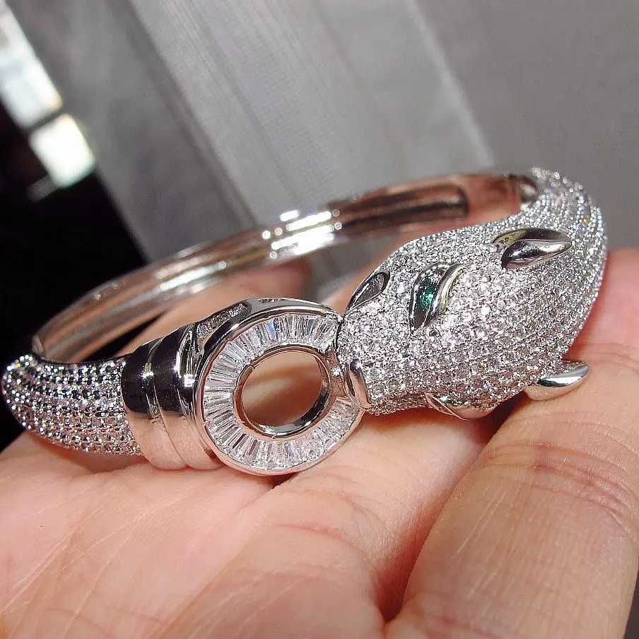 Leopard head AAA Cubic Zirconia Stone paved Animal Panther bangle for Women designer copper jewelryW251112