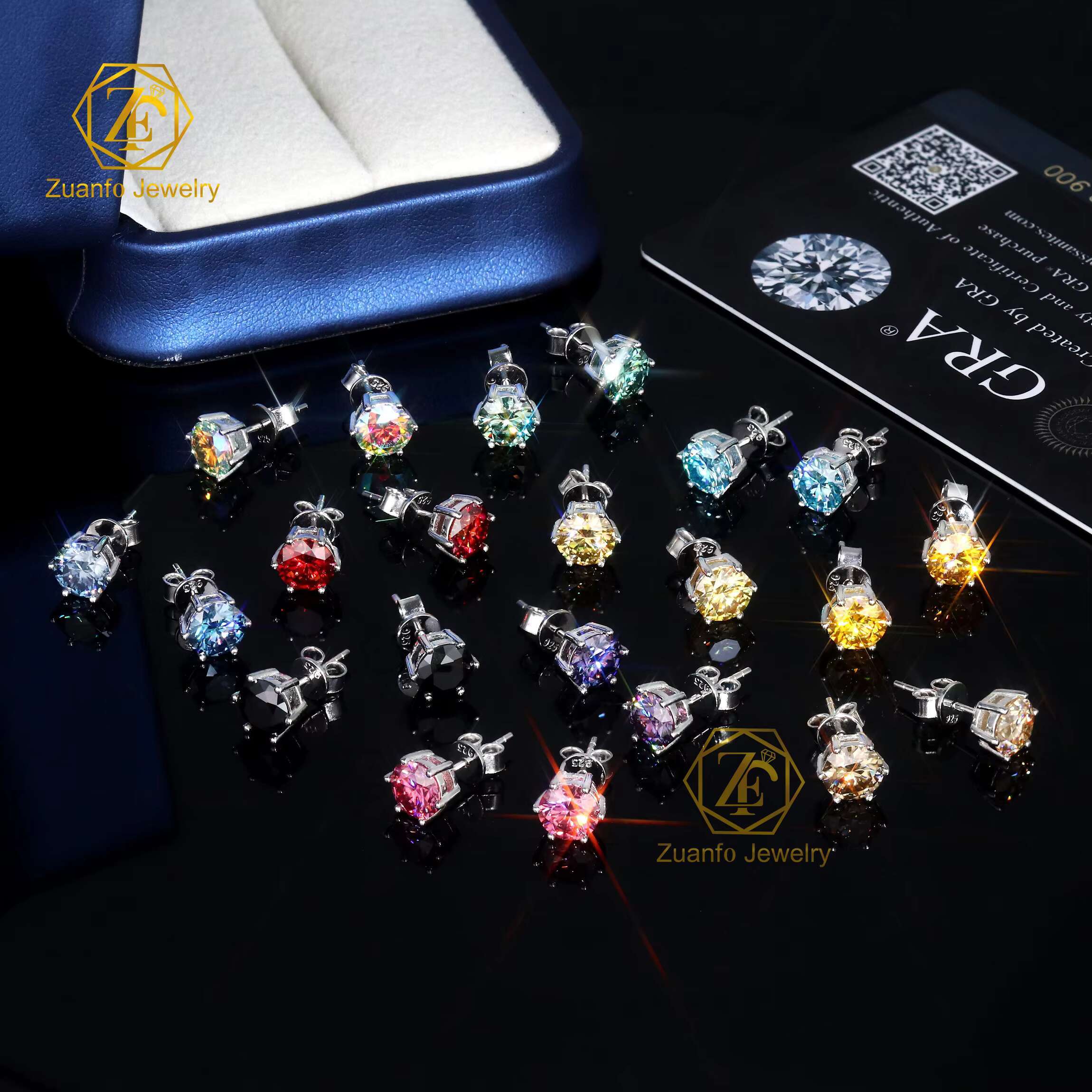 925 Sterling Silver 1ct 2ct GRA Diamond Blue Pink Yellow Stud Luxury Jewelry White Gold VVS Moissanite Earring for Women Men